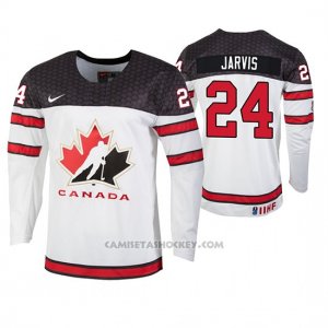 Camiseta Hockey Canada Seth Jarvis 2019 Hlinka Gretzky Cup Blanco