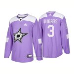 Camiseta Hockey Hombre Autentico Dallas Stars 3 John Klingberg Hockey Fights Cancer 2018 Violeta