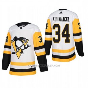 Camiseta Hockey Hombre Pittsburgh Penguins 34 Tom Kuhnhackl Away Autentico Jugador Blanco
