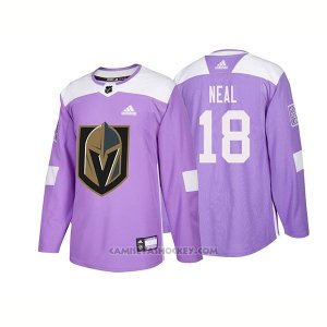 Camiseta Hockey Hombre Autentico Vegas Golden Knights 18 James Neal Hockey Fights Cancer 2018 Violeta