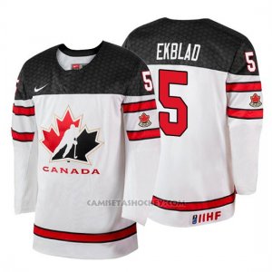 Camiseta Canada Team Aaron Ekblad 2018 Iihf World Championship Jugador Blanco