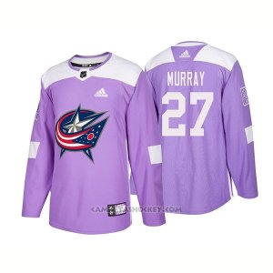 Camiseta Hockey Hombre Autentico Columbus Blue Jackets 27 Ryan Murray Hockey Fights Cancer 2018 Violeta