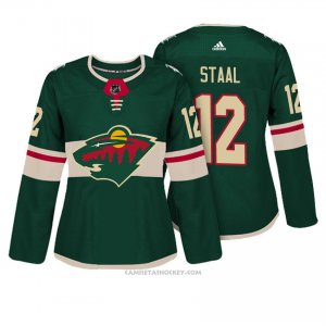 Camiseta Hockey Mujer Minnesota Wild 12 Eric Staal Verde Autentico Jugador