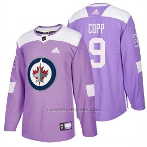 Camiseta Winnipeg Jets Andrew Copp Hockey Fights Cancer Violeta