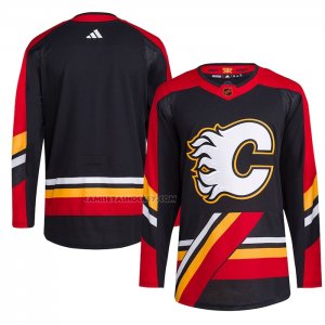 Camiseta Hockey Calgary Flames Reverse Retro Autentico Blank Negro