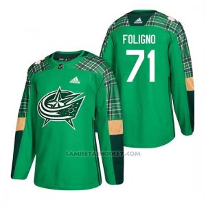 Camiseta Columbus Blue Jackets Nick Foligno 2018 St. Patrick's Day Verde