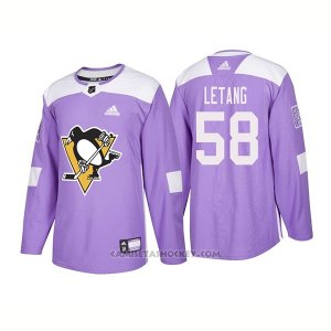 Camiseta Hockey Hombre Autentico Pittsburgh Penguins 58 Kris Letang Hockey Fights Cancer 2018 Violeta
