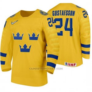 Camiseta Hockey Suecia Hugo Gustafsson Home 2020 IIHF World Junior Championship Amarillo