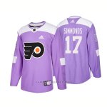 Camiseta Hockey Hombre Autentico Philadelphia Flyers 17 Wayne Simmonds Hockey Fights Cancer 2018 Violeta