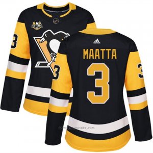 Camiseta Hockey Mujer Pittsburgh Penguins 3 Olli Maatta Negro 50 Anniversary Home Premier