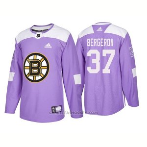 Camiseta Hockey Hombre Autentico Boston Bruins Patrice Bergeron 2018 Hockey Fights Cancer Violeta