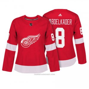 Camiseta Hockey Mujer Detroit Red Wings 8 Justin Abdelkader Rojo Autentico Jugador