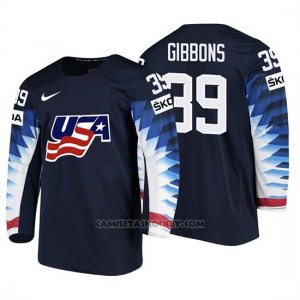 Camiseta USA Team Brian Gibbons 2018 Iihf Men World Championship Jugador Negro