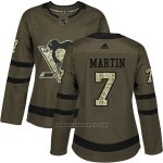 Camiseta Hockey Mujer Penguins 7 Paul Martin Salute To Service 2018 Verde