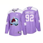 Camiseta Hockey Hombre Autentico Colorado Avalanche 92 Gabriel Landeskog Hockey Fights Cancer 2018 Violeta