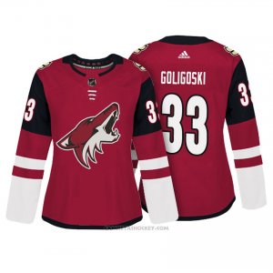 Camiseta Hockey Mujer Arizona Coyotes 33 Alex Goligoski Rojo Autentico Jugador