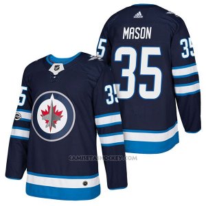 Camiseta Hockey Hombre Autentico Winnipeg Jets 39 Steve Mason Home 2018 Azul