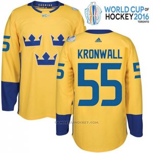 Camiseta Hockey Suecia Niklas Kronwall 55 Premier 2016 World Cup Amarillo